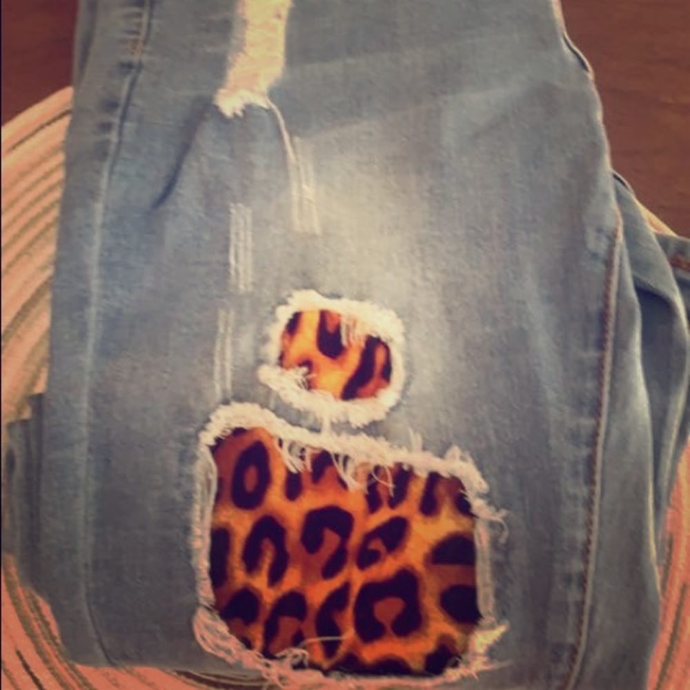 Leopard Distressed Flared Jeans